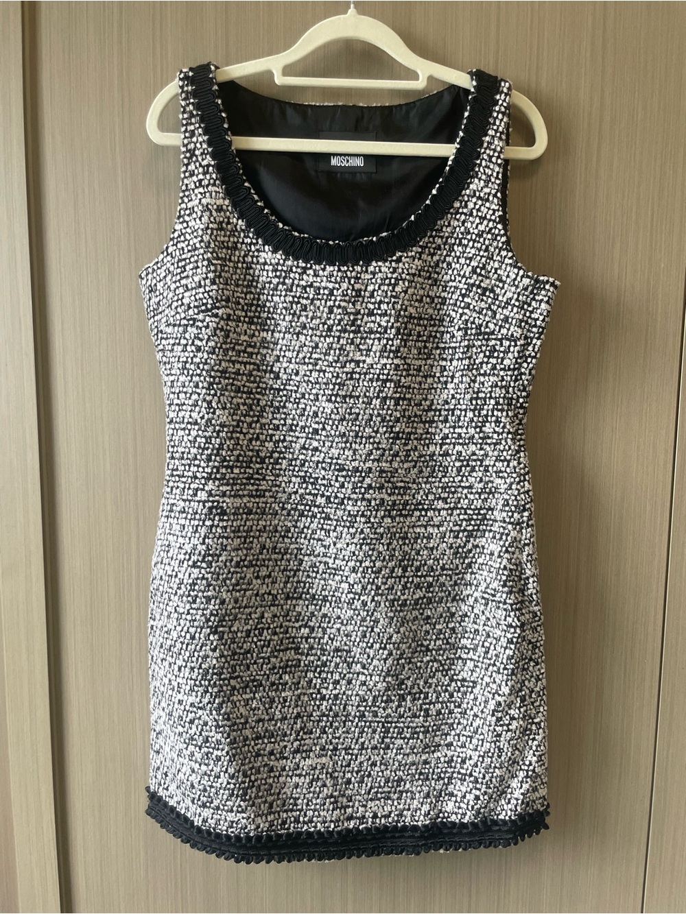 Moschino Black and White Tweed Mini Wool Dress with Trim